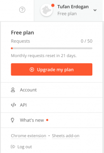 Hunter.io ücretsiz kayıt ekranı — business mail adresi ile kaydolma
