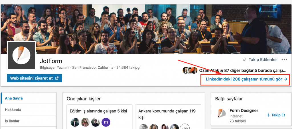 LinkedIn üzerinden JotForm çalışanlarını listeleme